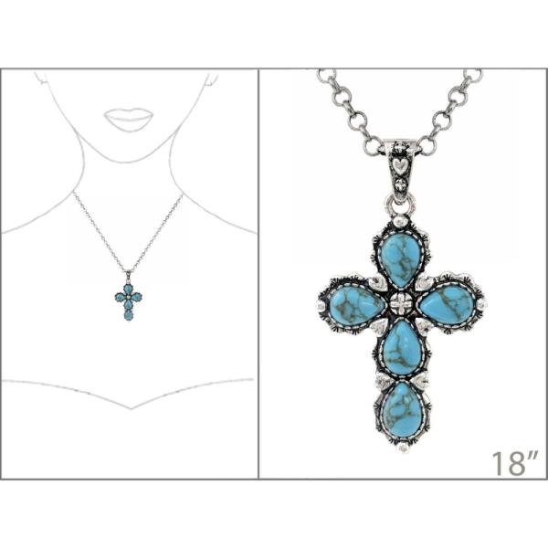 WESTER HAND STONE  CROSS PENDANT NECKLACE