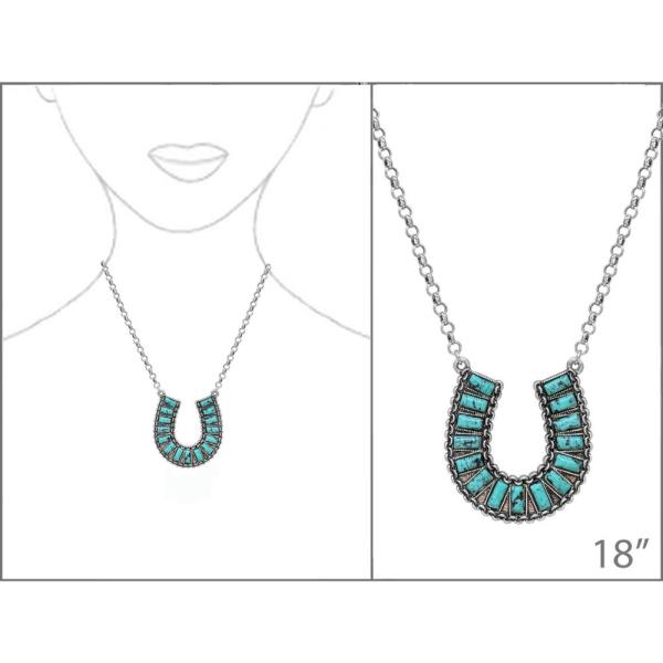 WESTERN CHAIN MULTI STONE HORSESHOE PENDANT NECKLACE