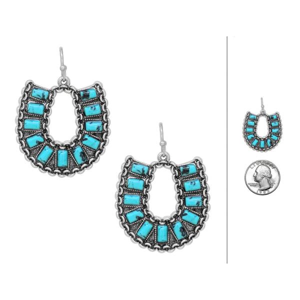 WESTERN CHAIN MULTI STONE HORSE SHOE DANGLE EARRING