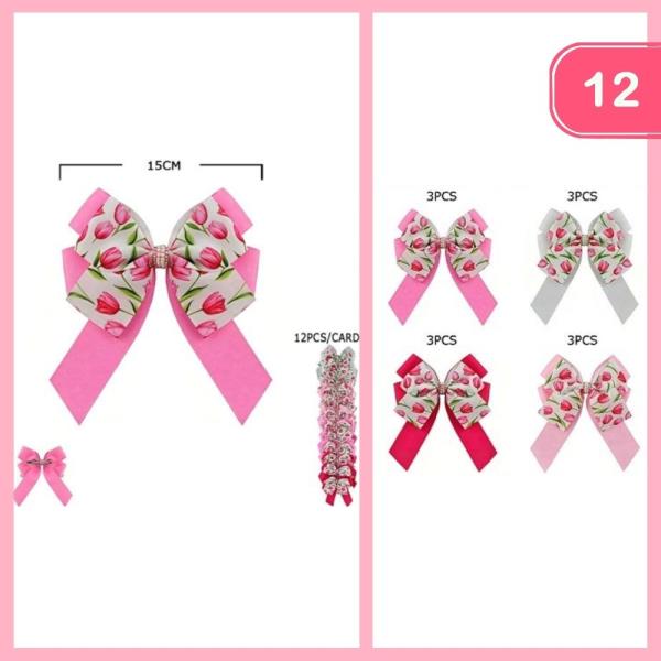 TULIP PRINT RIBBON HAIR BOW (12 UNITS)