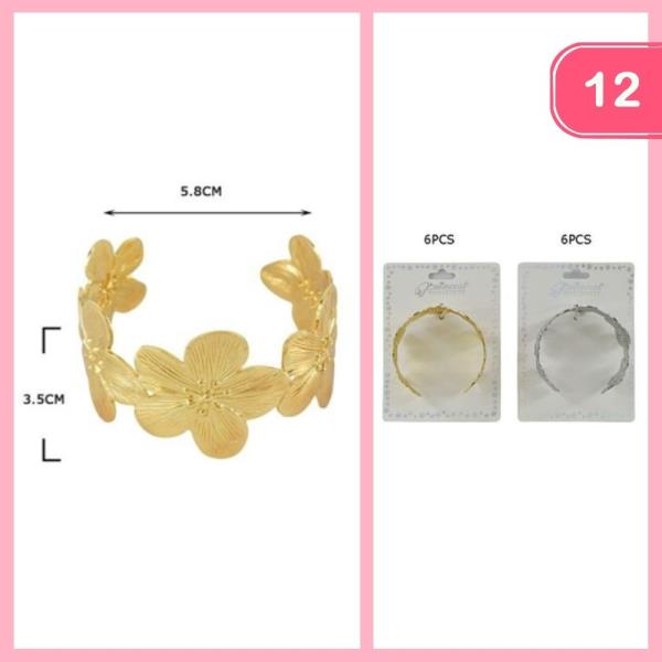 METAL FLOWER OPEN CUFF BRACELET (12 UNITS)