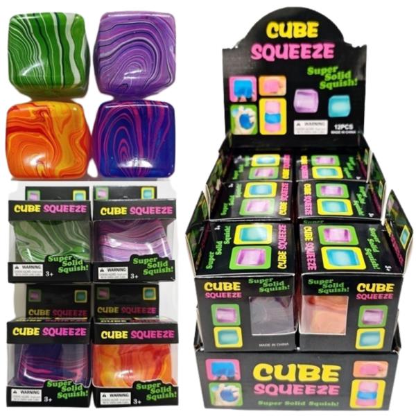 CUBE SQUISHY SQUEEZE  GEL TOY DISPLAY SET (12 UNITS)