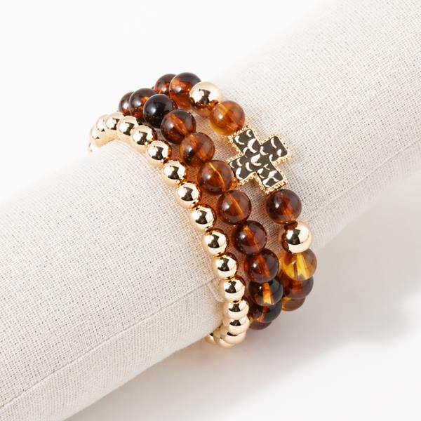 METAL CROSS BEADED STACKABLE BRACELET