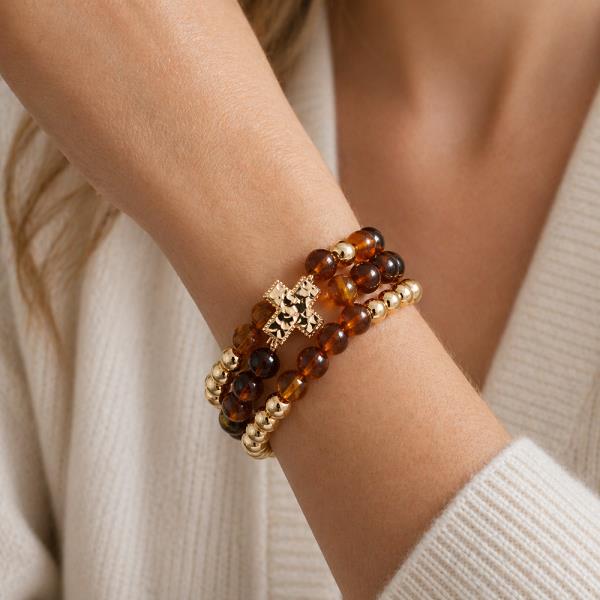 METAL CROSS BEADED STACKABLE BRACELET