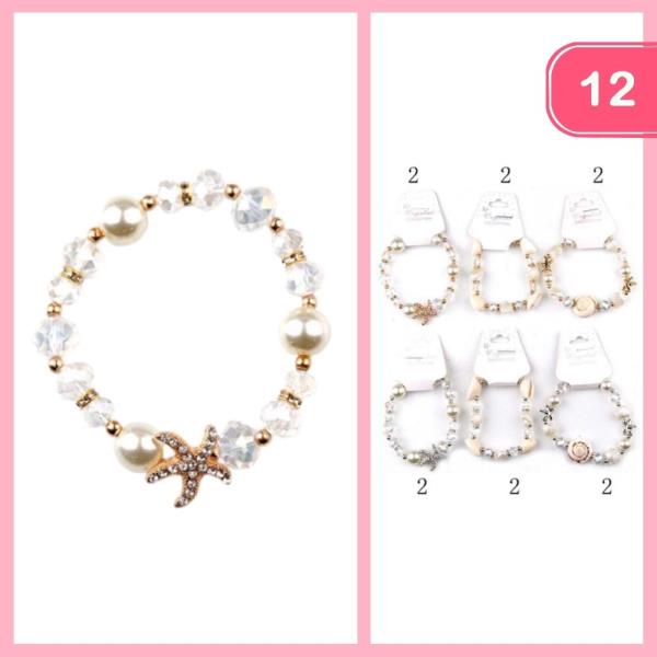 RHINESTONE STARFISH CHARM BEADED BRACELET (12 UNITS)