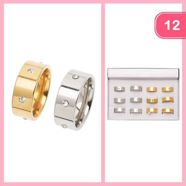 STAINLESS STEEL RHINESTONE RING (12 UNITS)