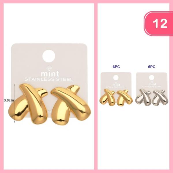 STAINLESS STEEL CHUNKY X POST EARRING (12 UNITS)