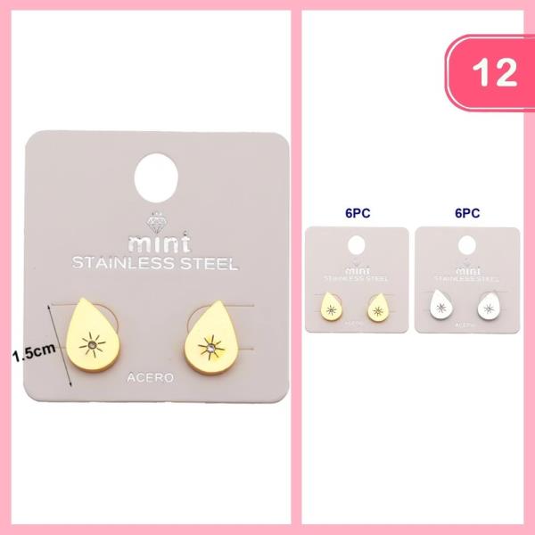 STAINLESS STEEL STARBURST PATTERN POST EARRING (12 UNITS)