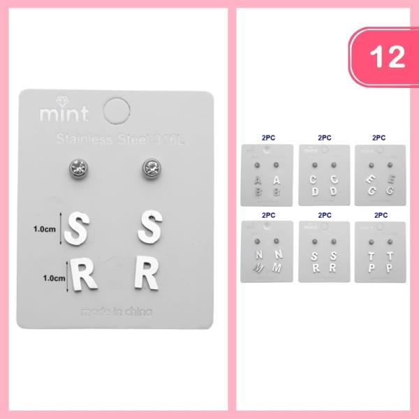 STAINLESS STEEL INITIAL POST EARRING (12 UNITS)
