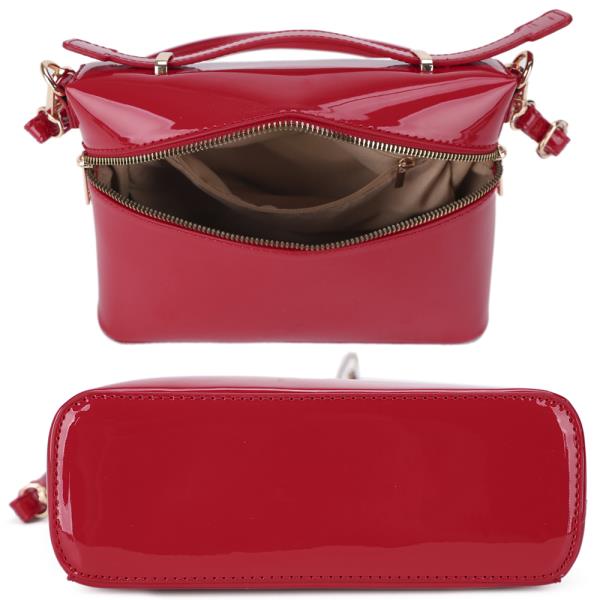 GLOSSY TEXTURE HANDLE SATCHEL BAG