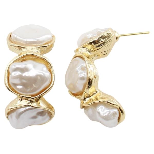 SHELL ROUND HOOP LAYERED DROP EARRING
