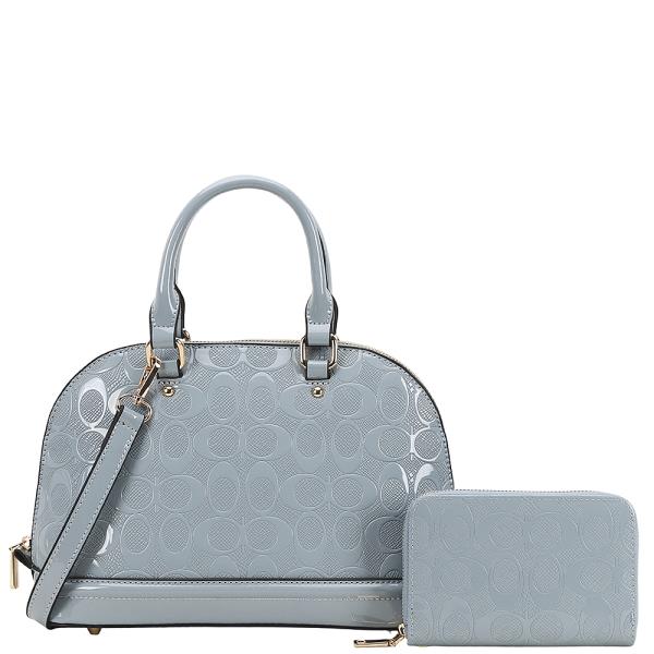 2IN1 TEXTURED OVAL DESIGN HANDLE SATCHEL W WALLET SET