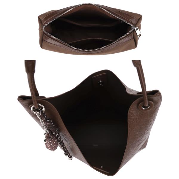 2IN1 PLAIN TEXTURED SHOULDER HOBO BAG W POUCH AND KEYCHAIN
