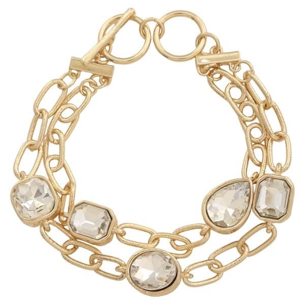 METAL LAYERED STONE CHAIN BRACELET