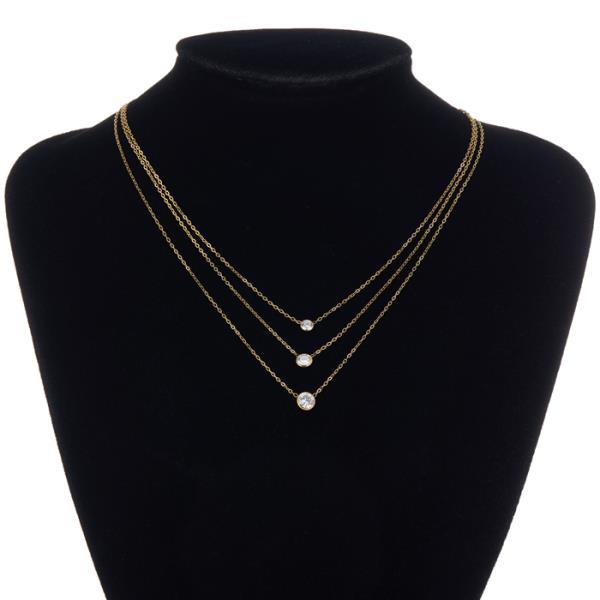 STAINLESS STEEL CUBIC CHAIN 3 LAYRED NECKLACE