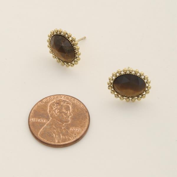 SECRET BOX STAINLESS STEEL OVAL GEM EARRING