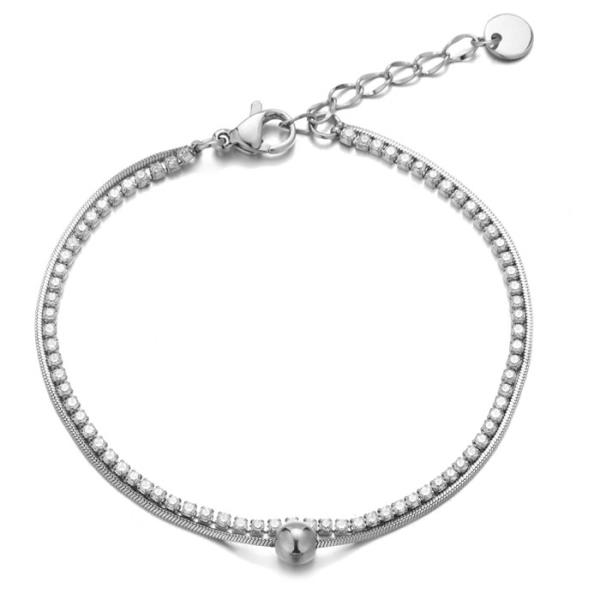 STAINLESS STEEL RHINESTONE BALL CUP CHAIN ANKLET