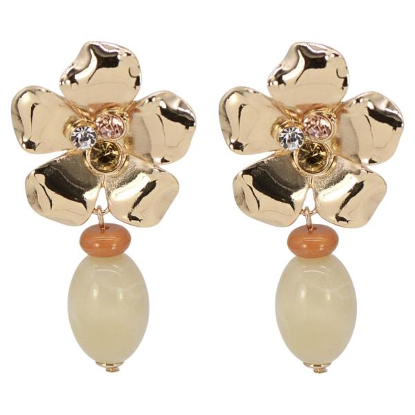 METAL FLOWER SPW/ STONE EARRING