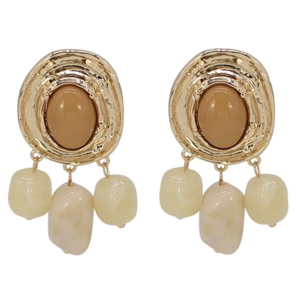 METAL ROUND W/ DANGLE STONE EARRING