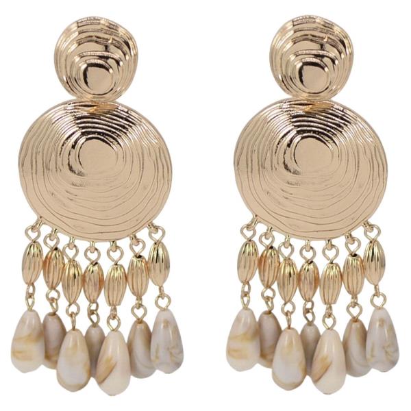 TEXTURED DISC W/ METAL BEAD DROP EARRING
