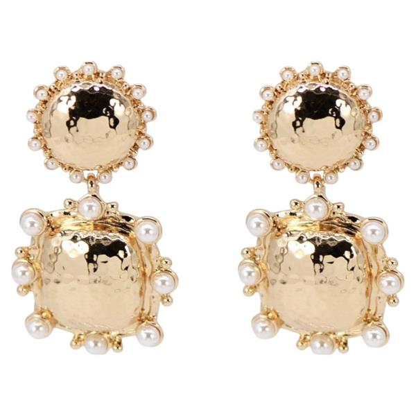 DOUBLE METAL  ROUND LINK PEARL DROP EARRING