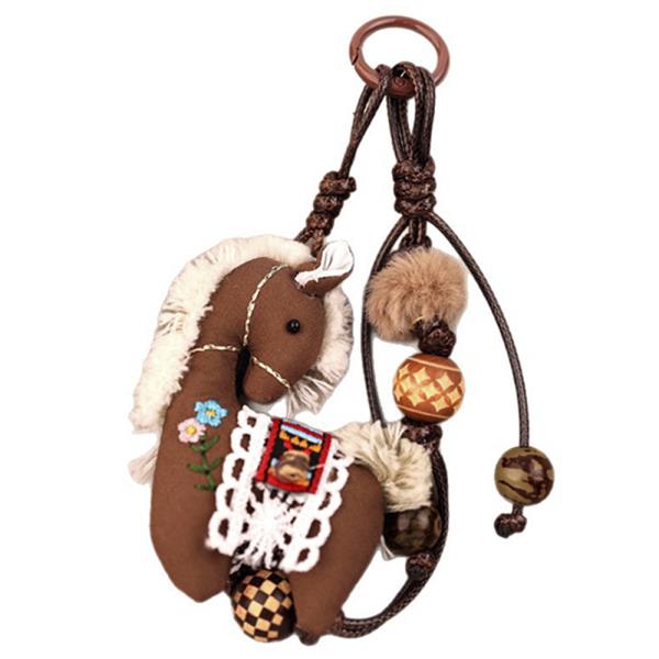 EMBROIDERED HORSE BEAD BAG CHARM KEYCHAIN