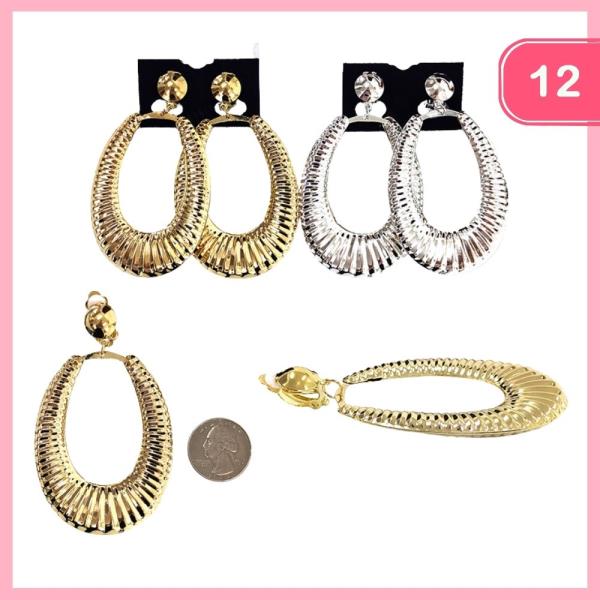 TEXTURED HOOP CLIP ON EARRING (12 UNITS)