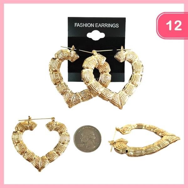 BAMBOO HEART HOOP EARRINGS (12 UNITS)