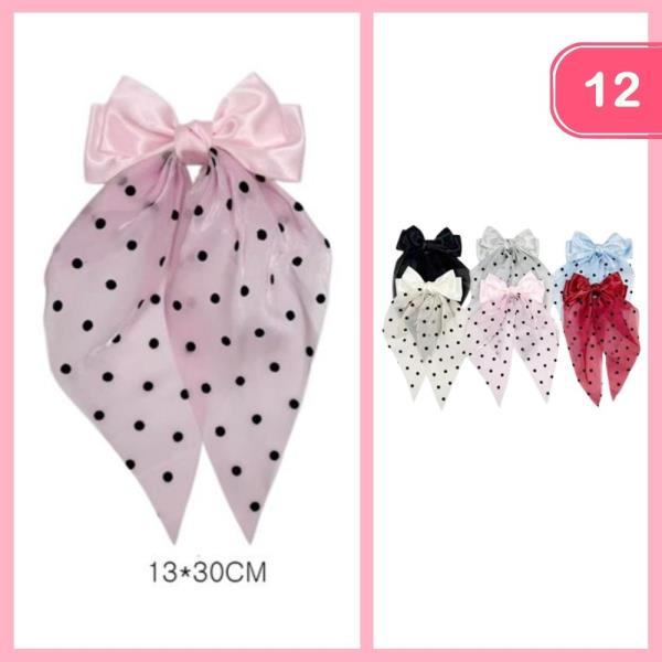 LONG TAIL SHEER POLKA DOT HAIR BOW (12 UNITS)