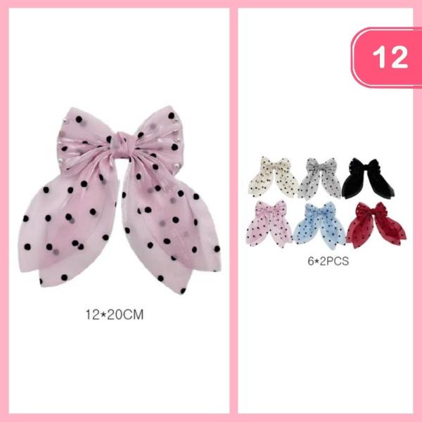 POLKA DOT SHEER HAIR BOW (12 UNITS)