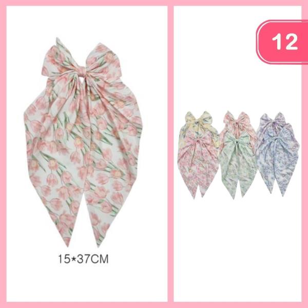 FLOWER PATTERN LONG TAIL HAIR BOW (12 UNITS)
