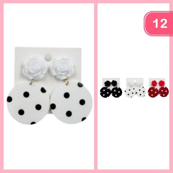 FLOWER POST DANGLE CIRCLE POLKA DOT EARRING (12 UNITS)
