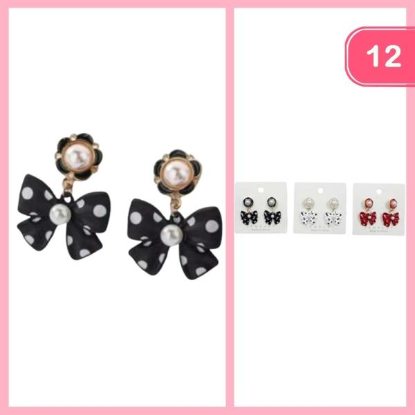 POLKA DOT BOW W/ PEARL EARRING (12 UNITS)