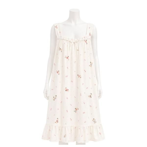 SLEEVELESS DOG PRINTED RUFFLE HEM NIGHTGOWN