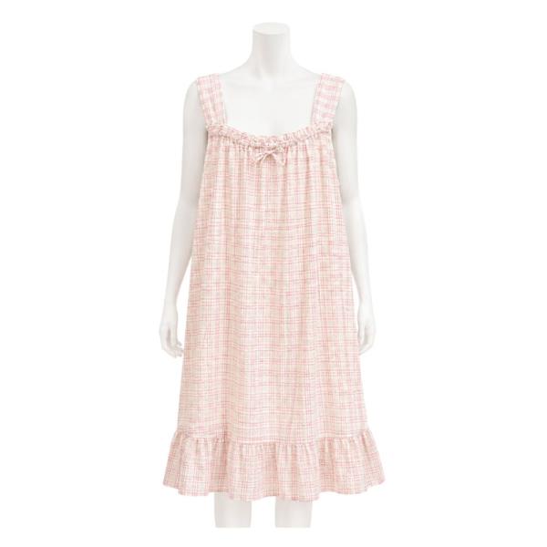 SLEEVELESS CHECKER PRINTED RUFFLE HEM NIGHTGOWN