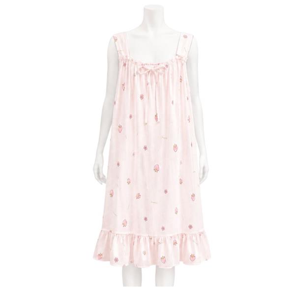 SLEEVELESS STRAWBERRY PRINTED RUFFLE HEM NIGHTGOWN PAJAMA DRESS