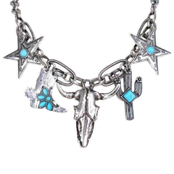 WESTERN MULTI TASSEL CHARM STATEMENT NECKLACE