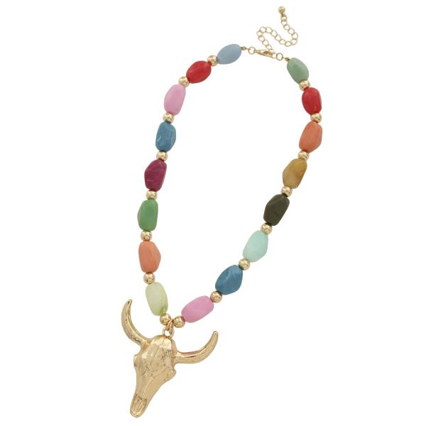 BULL SKULL PENDANT BEADED NECKLACE EARRING SET