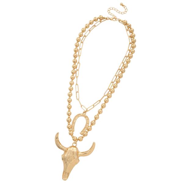 BULL SKULL PENDANT LAYERED NECKLACE EARRING SET