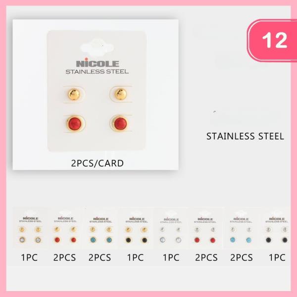 STAINLESS STEEL POST EARRINGS (12 UNITS)