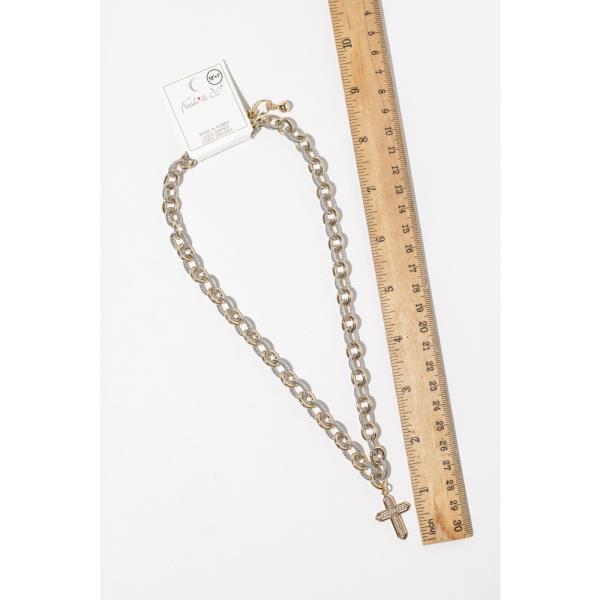 CZ TWO TONE CROSS PENDANT NECKLACE