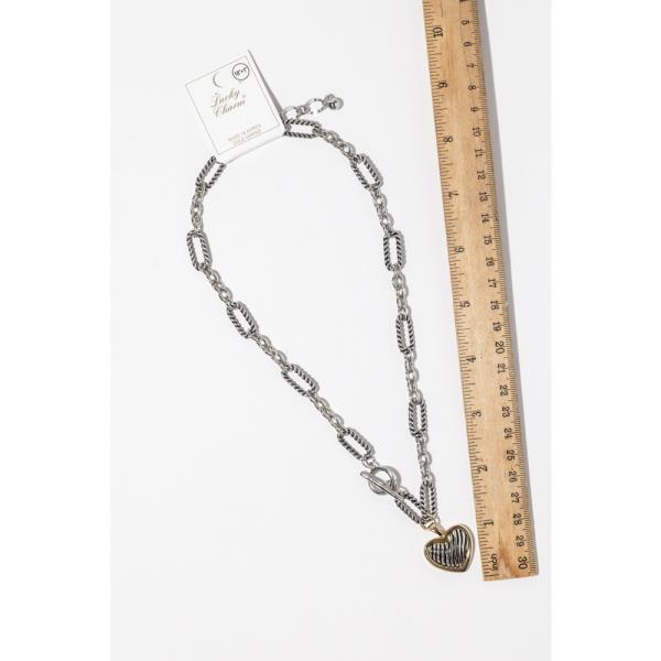 CZ TWO TONE HEART PENDANT TOGGLE NECKLACE