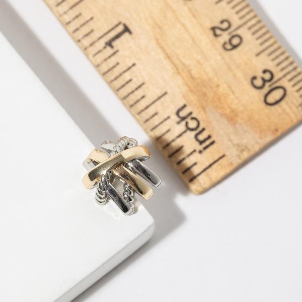 CZ TWO TONE KNOTTED POST EARRING