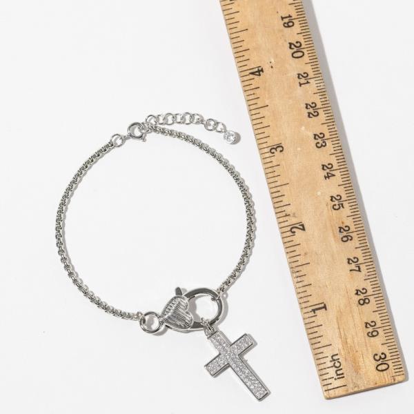 CZ CROSS CHARM PENDANT BRACELET