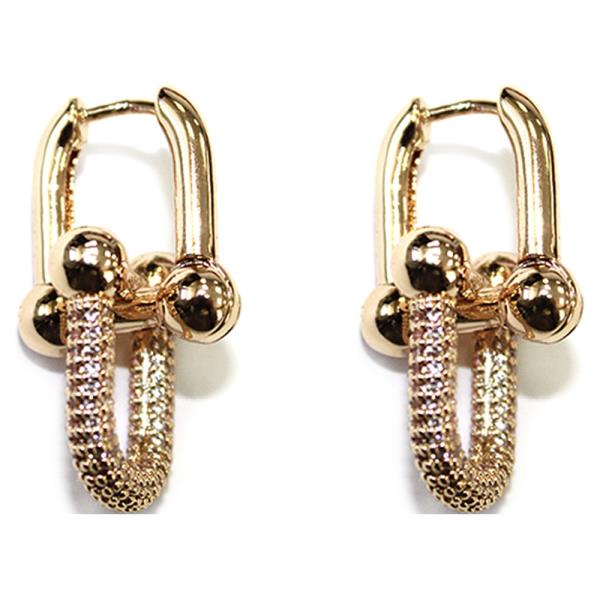 RHINESTONE U LINK HOOP DANGLE EARRING