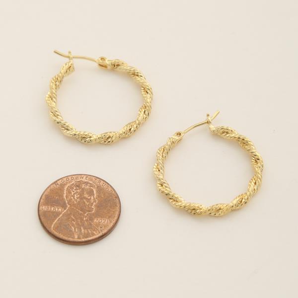 14K GOLD DIPPED TWISTED LAYER TEXTURE HOOP EARRING