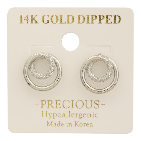 14K GOLD DIPPED LOOP DOUBLE DESIGN TEXTURED HOOP EARRING