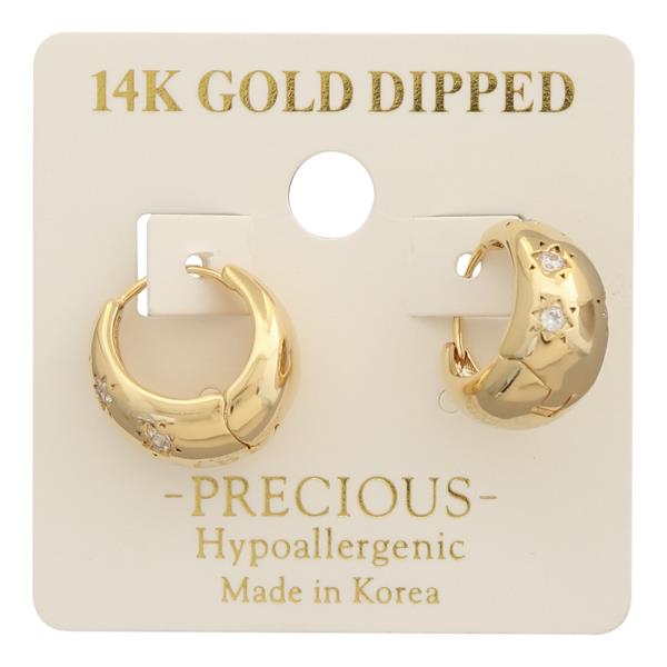 14K GOLD DIPPED EMBEDDED CRYSTAL STAR HUGGIE HOOP EARRING