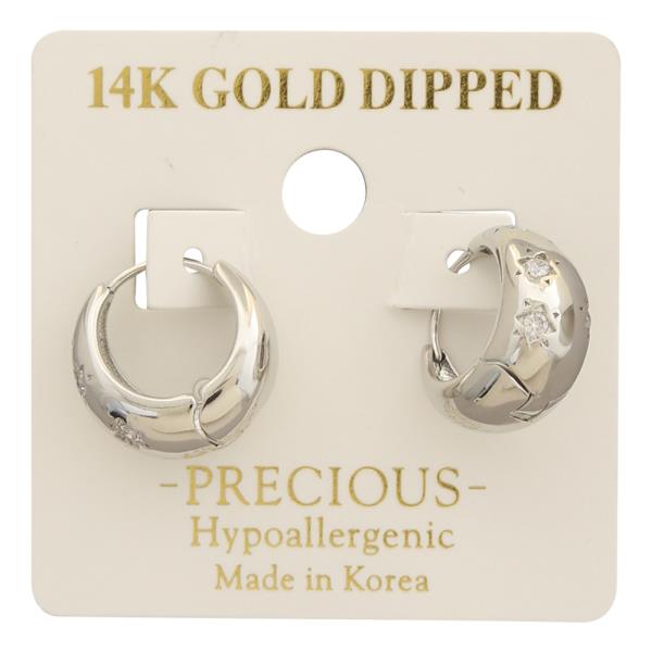 14K GOLD DIPPED EMBEDDED CRYSTAL STAR HUGGIE HOOP EARRING