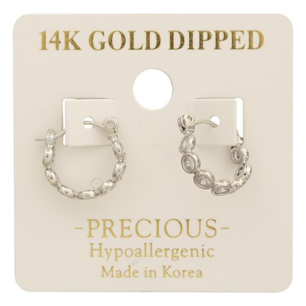 14K GOLD DIPPED SPARKLING HUGGIE HOOP EARRING